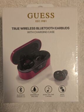 GUESS True Wireless Bluetooth Earbuds in Pink and Black with Charging Case